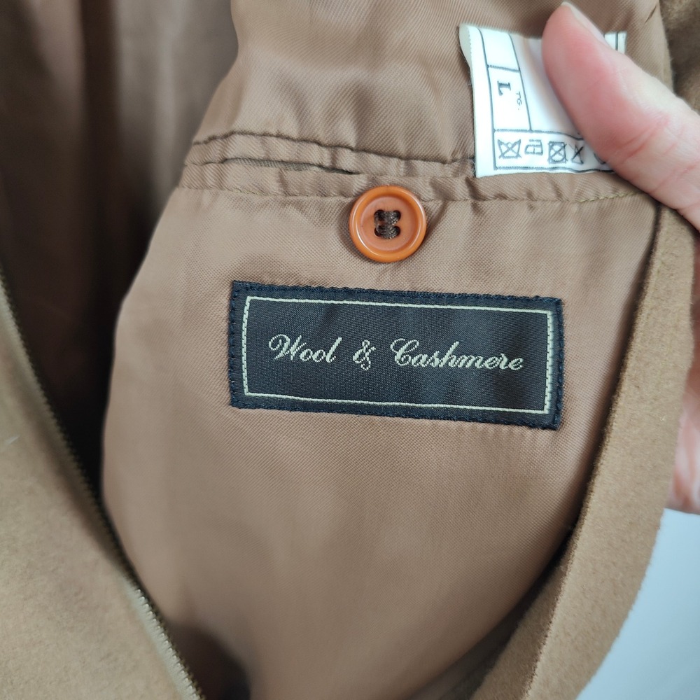 Vintage 90s Pierluigi Della Spina Jacket Mens Large Tan Wool Cashmere Bomber - Picture 7 of 11